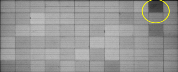 Photo (iii)c: Cell damage in PV module found in Electroluminescence testing